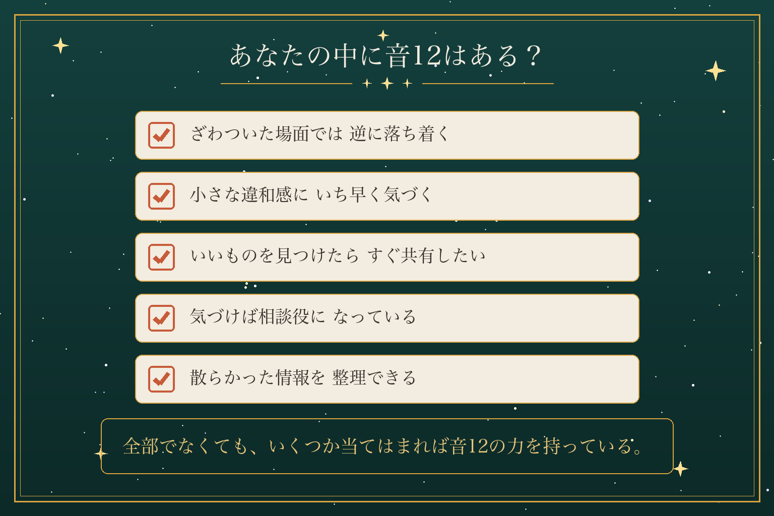 あなたの中に音12はある?